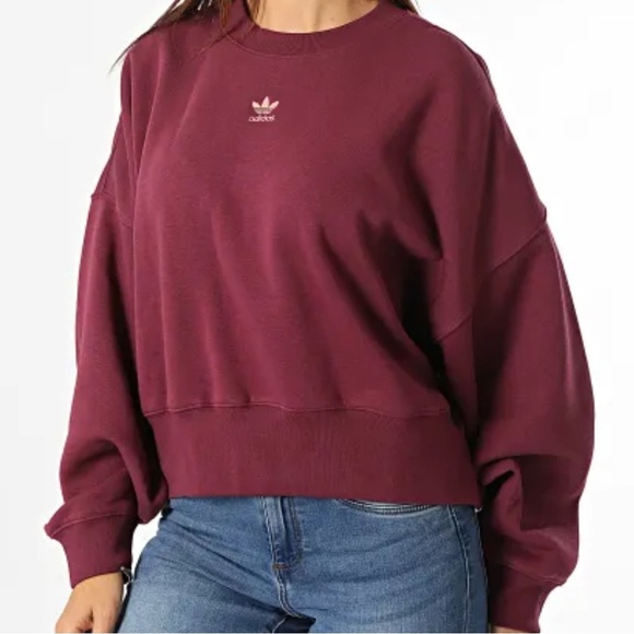 adidas Originals Burgundy Cropped Sweatshirt - Picture 1 of 9